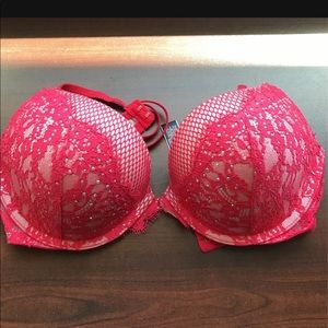 Victorias Secret Red Rhinestone Lace Bra 34 C
